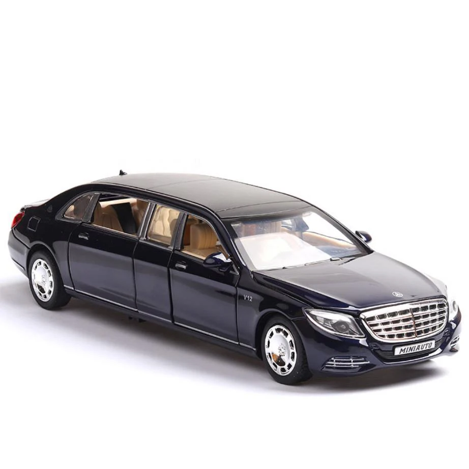 Горячая масштаб 1:32 колеса литья под давлением автомобиль стрейч benz Maybach S650 металлическая модель с светильник звук вытянуть назад автомобиль сплав игрушки коллекция - Цвет: Темно-синий
