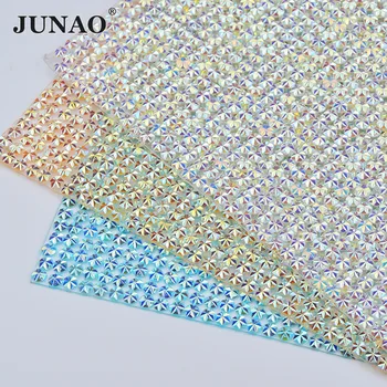 

JUNAO 24*40mm Glitter Hotfix AB Crystal Rhinestone Mesh Trim Crystals Fabric Sheets Resin Strass Motifs for DIY Decoration