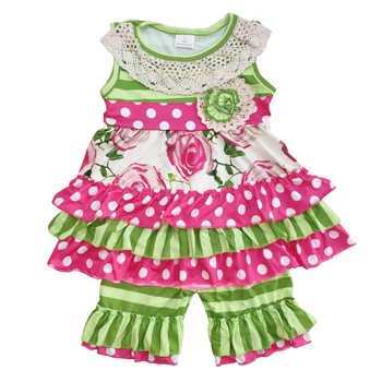 

2Pcs Toddler Kids Baby Girl Lace Ruffle Tops Sleeveless T-shirt Flower Flared Pants Outfits Clothes Set
