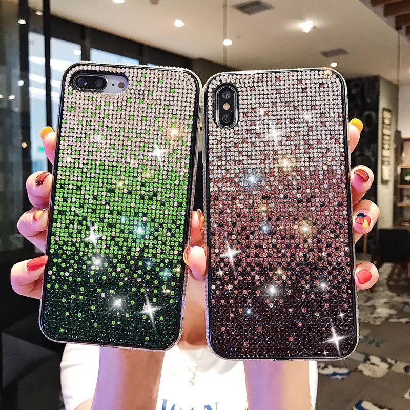 Чехол для iPhone 11 Pro Max X XR XS 6 6s 7 8 Plus корейский градиентный цвет блестящий со стразами