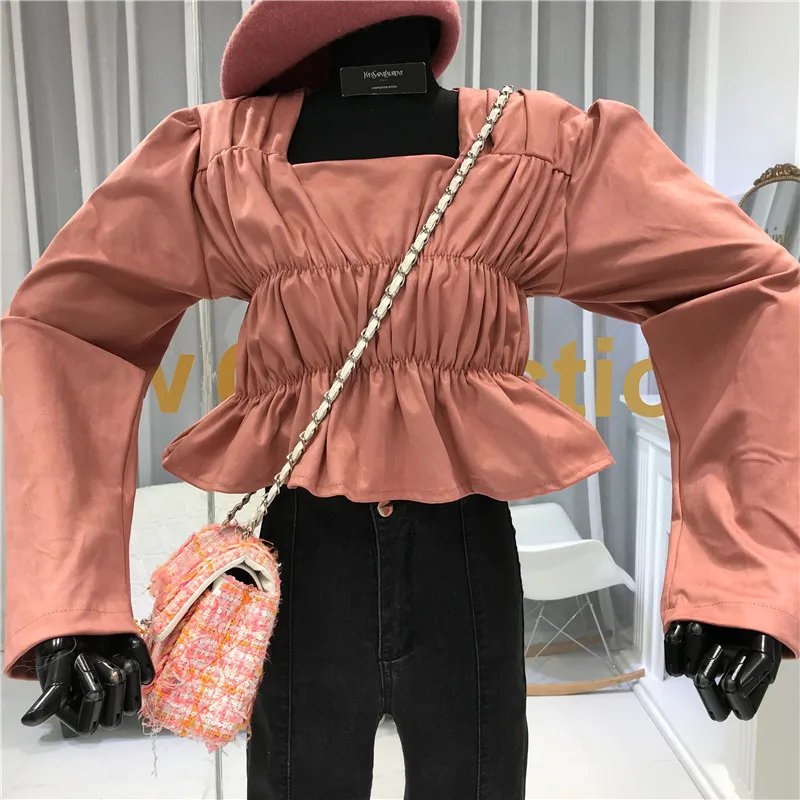 Blusas Femininas Elegante, винтажные Женские топы с квадратным воротником, винтажные женские рубашки с длинным рукавом, блузка, женская одежда