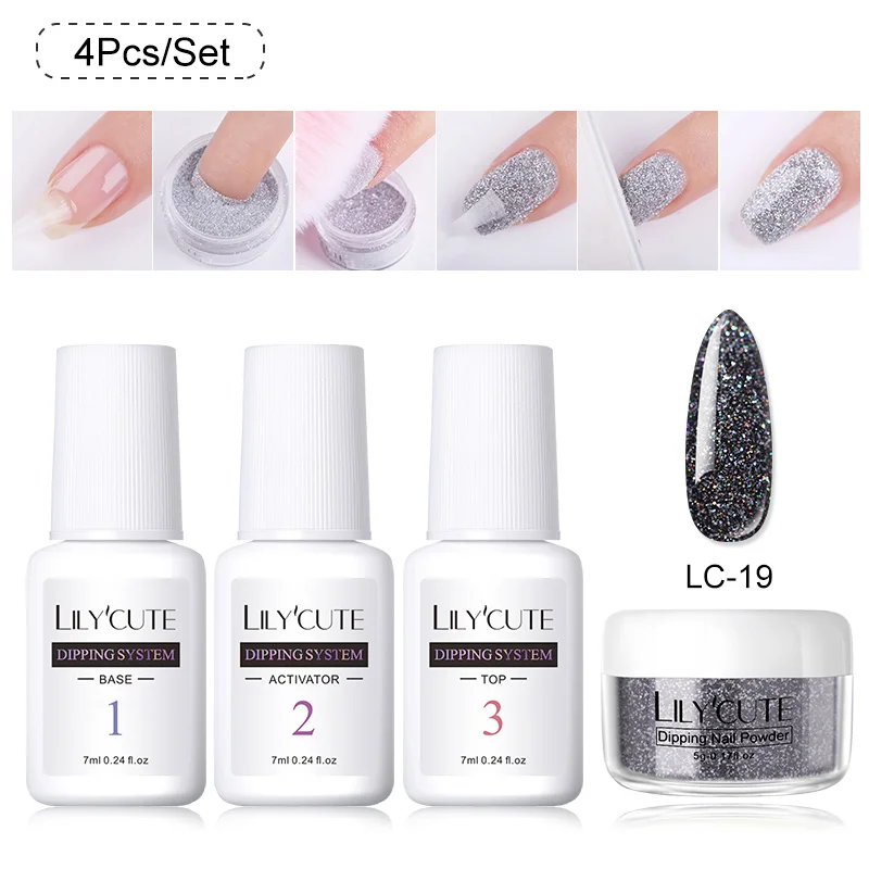 4Pcs 19 LILYCUTE 4 шт./компл. голографическая погружения ногтей Блеск порошок Наборы градиент Французский ногтей порошок красочные натуральный сухой лак для ногтей пигмента - Цвет: 4Pcs 19