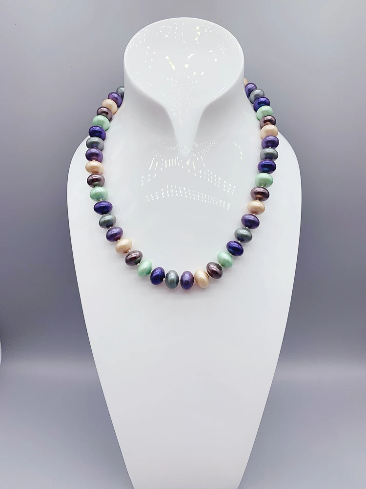 8*12mm Rondelle Shape Multicolor Shell Pearl Necklace With Wheel Clasp For Women and Gift Choker Jewelry 18 Inch