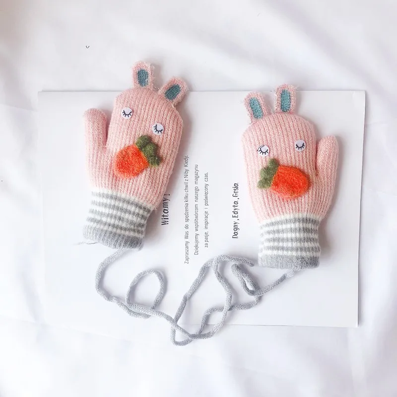 Зимние детские вязаные перчатки для маленьких мальчиков и девочек, милые теплые рукавицы на веревочке, перчатки для детей, перчатки для малышей