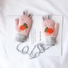 Зимние детские вязаные перчатки для маленьких мальчиков и девочек, милые теплые рукавицы на веревочке, перчатки для детей, перчатки для малышей