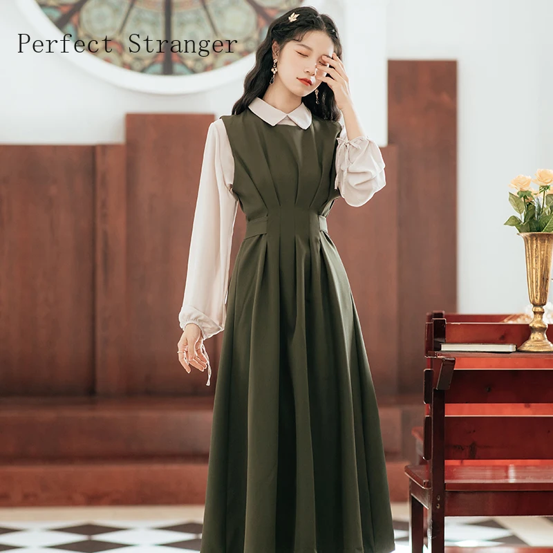 2020 Autumn Winter New Arrival Hot Sale Turn Down Collar Long Sleeve Women Long Dress