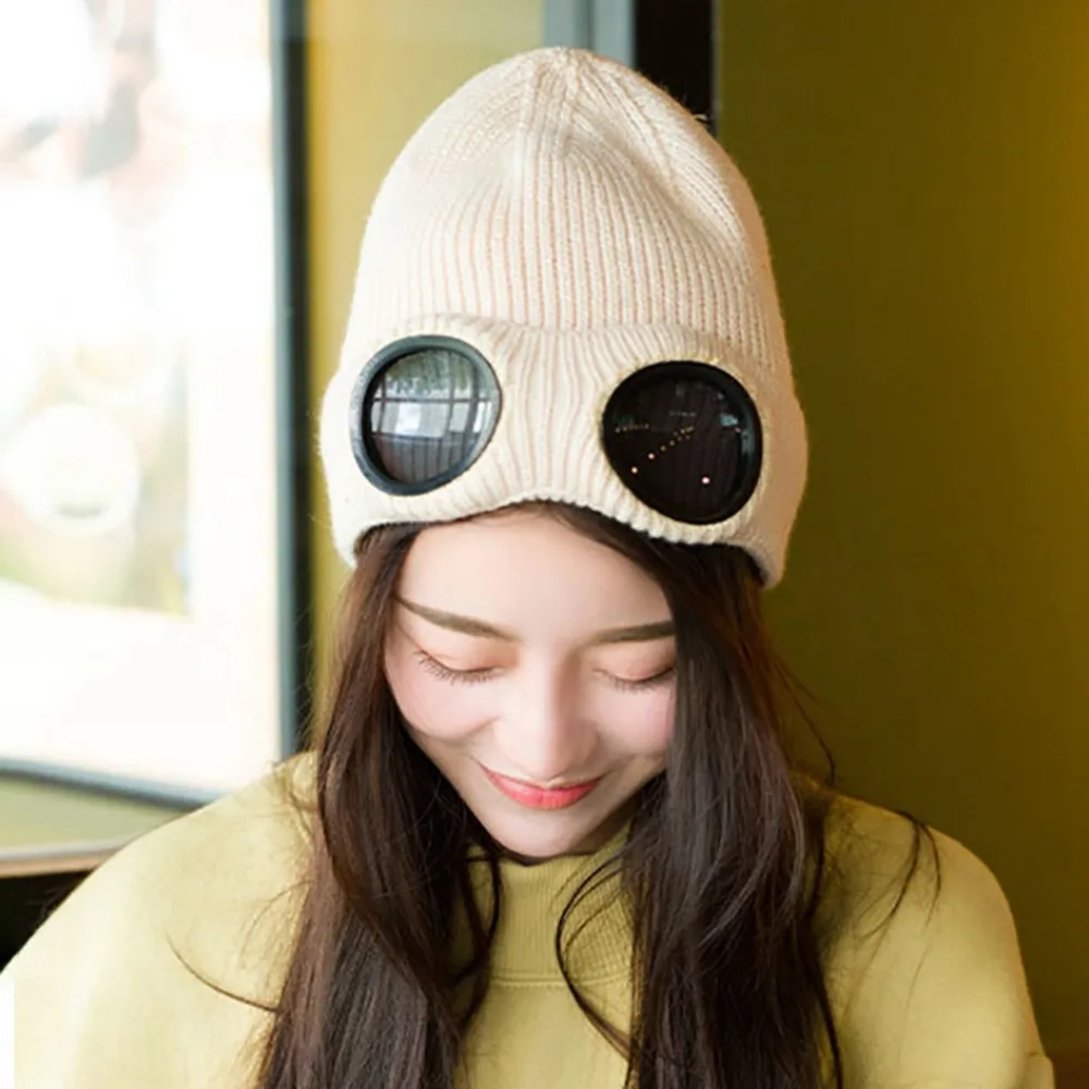 Winter Autumn Wool Knitted Goggles Beanie, Leisure Thermal Fluffy Warm Hat Sports Cap Heat Keeper Ear Snow Cold NEW Protector