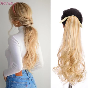 

HOUYAN 2 Tone Brown Black Blonde Curly High Temperature Fiber Clip in Hair Extensions With Hairpins