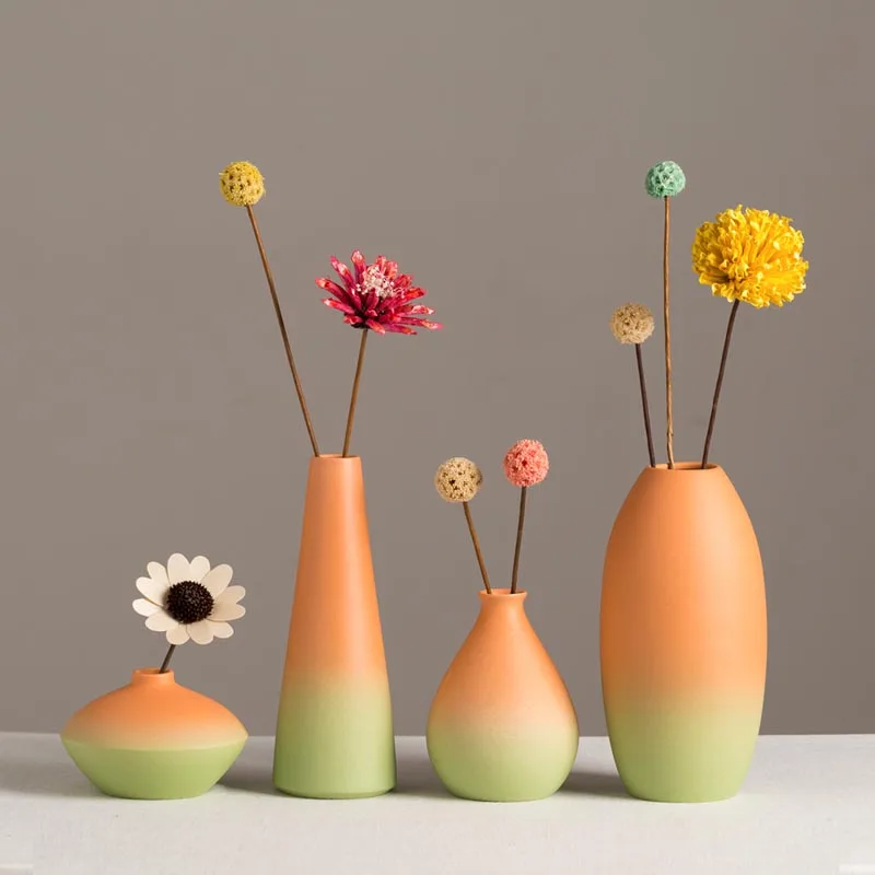 Jingdezhen Handmade Ceramic Small Flower Vase Modern Fashion Simple Color Vases for Flowers Art Ornaments Home Wedding Decor New