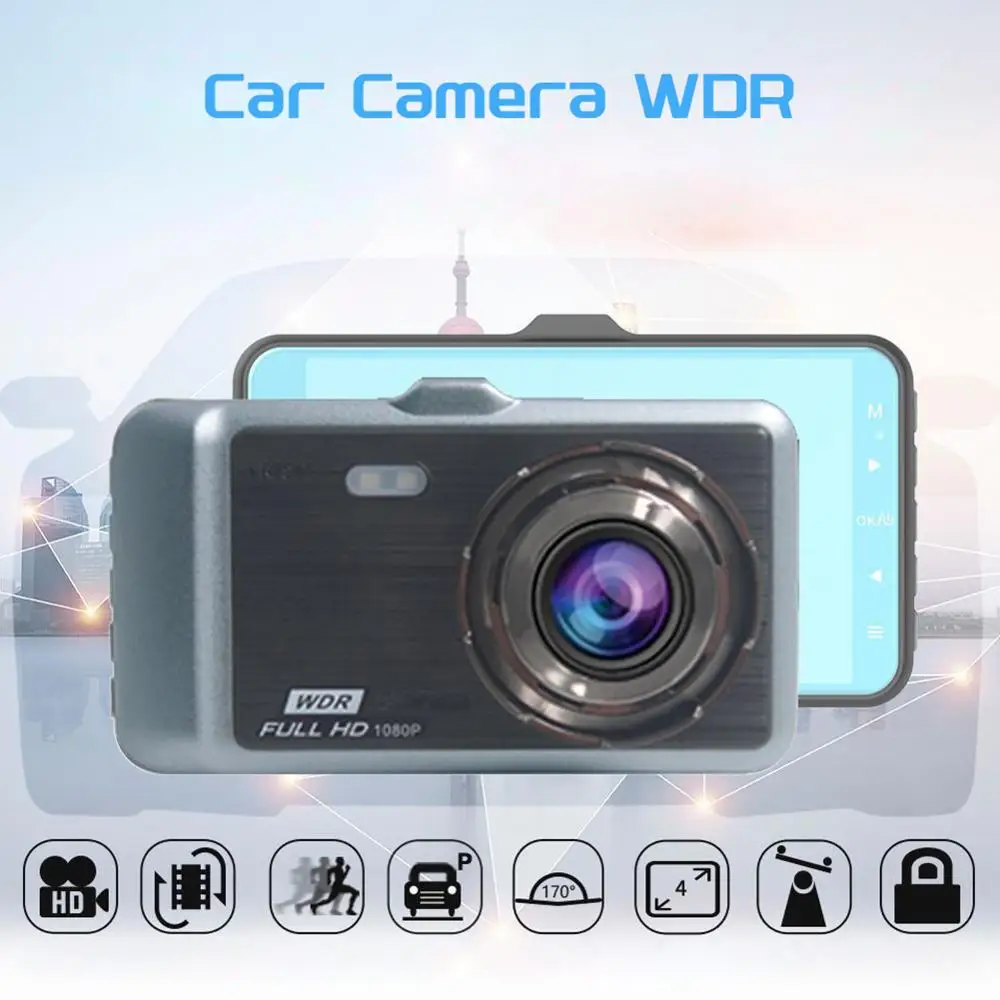 

4" IPS 1080P Dual Lens Touch Screen Car Camera Recorder DVR Camcorder Rear View Backup Parking Monitor