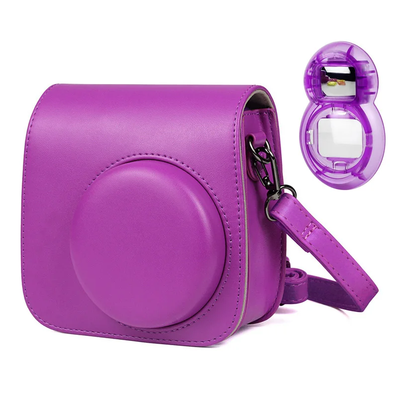 Fujifilm Instax Mini Фильм мгновенный из искусственной кожи чехол для камеры сумка с плечевым ремнем селфи объектив зеркало для Polaroid Instax Mini9 8+ 8 - Цвет: purple lens with bag
