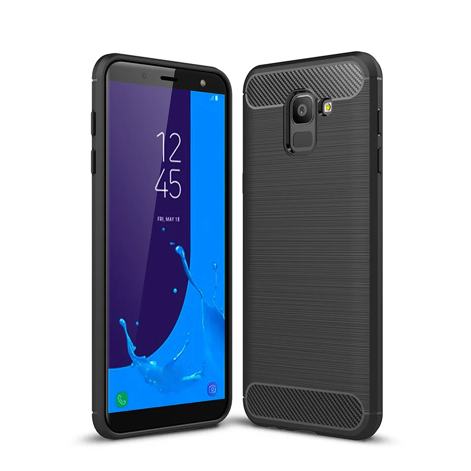 Силиконовый чехол для samsung Galaxy A8 A7 A6 плюс J4 J8 J6 плюс J2 Pro Углеродное Волокно ТПУ чехол для samsung A7 A6 A8 J6 чехол - Цвет: Черный