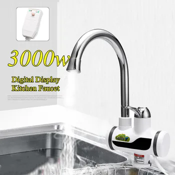 

3000W Fast Water Heater Instant Tankless Shower Faucet Electric Hot Water Heating Kitchen Heated Tap Temperature Display