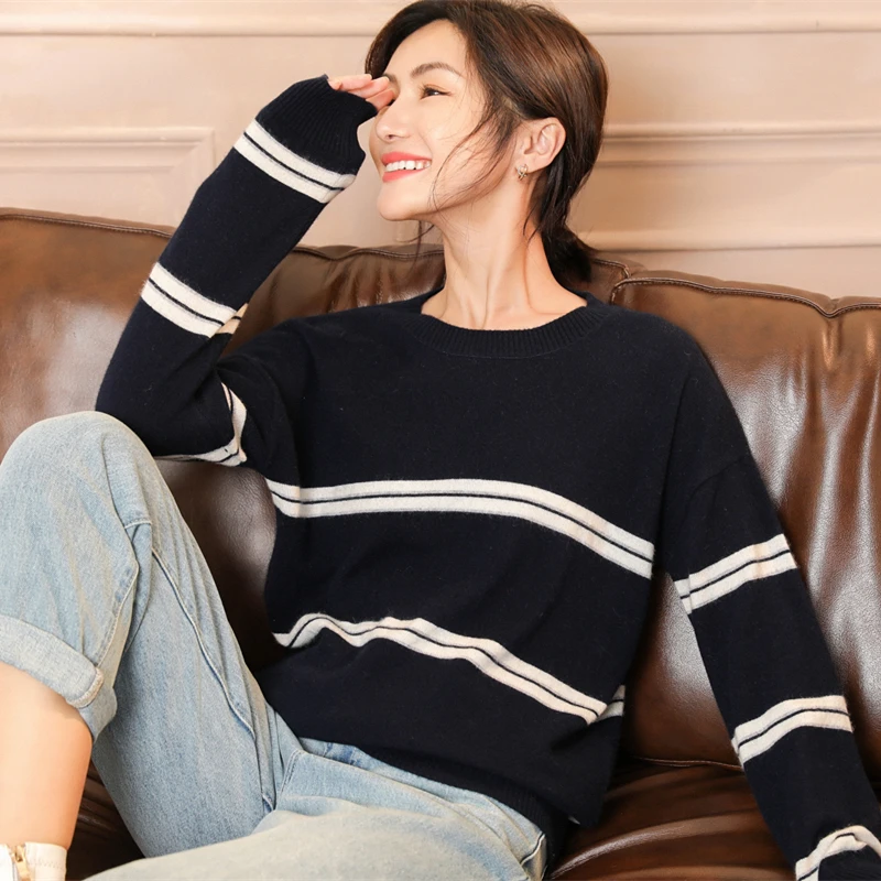 

adishree 2019 woman winter 100% Cashmere sweaters and auntmun knitted Pullovers High Quality Warm Patchwork thickening O-neck