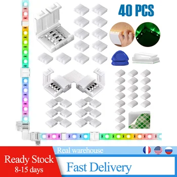 

4-Pin RGB LED Light Strip Connectors and L Shape 10mm Solderless Adapter Terminal Extension