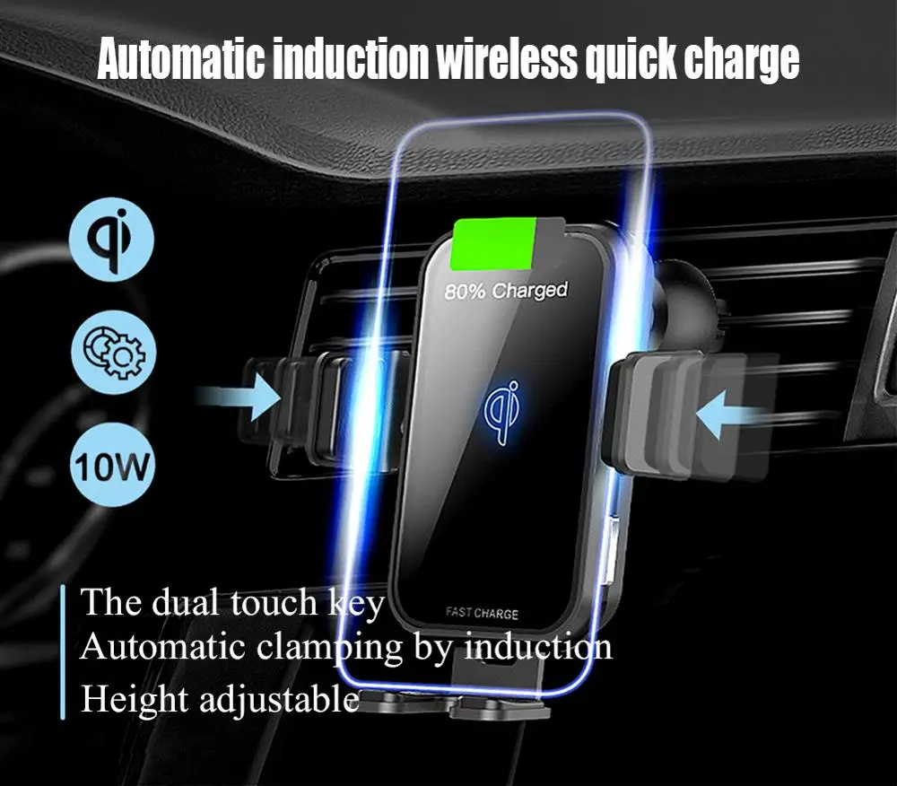 

10W Qi Wireless Car Charger Bracket Automatic Sensor Mount Fast Charging Car Phone Holder For iPhone X XS Max XR for Samsung