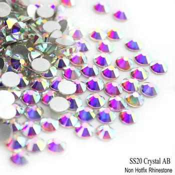

AAA SS20 4.8-5.0mm 1440pcs Crystal AB Silver Base Flatback Glass Stone 3D Non Hot Fix Nail art rhinestones