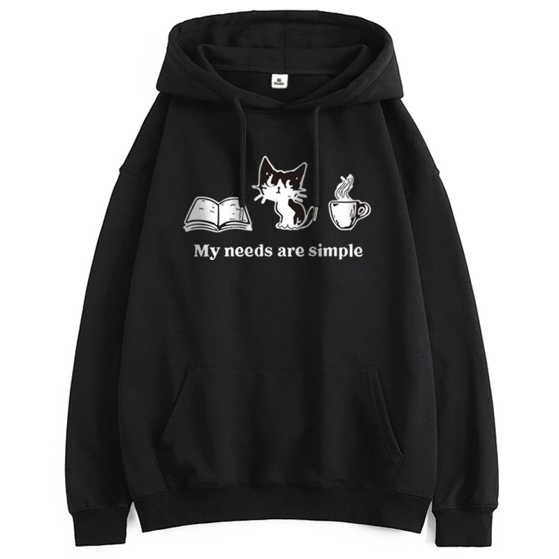 Женская толстовка с капюшоном My need Are Simple Cat в стиле Харадзюку хипстерская одежда