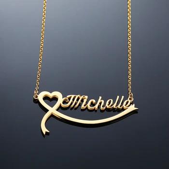 

Gold Color Love Heart Names Necklace Women Lovers Hollow Hearts With Names Custom Pendants Letter Jewelry BFF