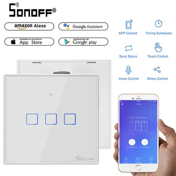 

Sonoff T2 1/2/3 Gang Smart Home Remote Control Wifi Timer Light Switch Wall Touch RF433mhz Switch Work With Alexa/google Home