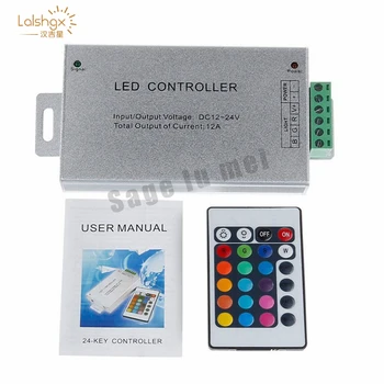 

DC12V-24V 12A 144W LED IR Remote RGB Controller 24Key Brightness Adjustable Dimmer for 5050 3528 RGB LED Strip Light Ribbon Tape