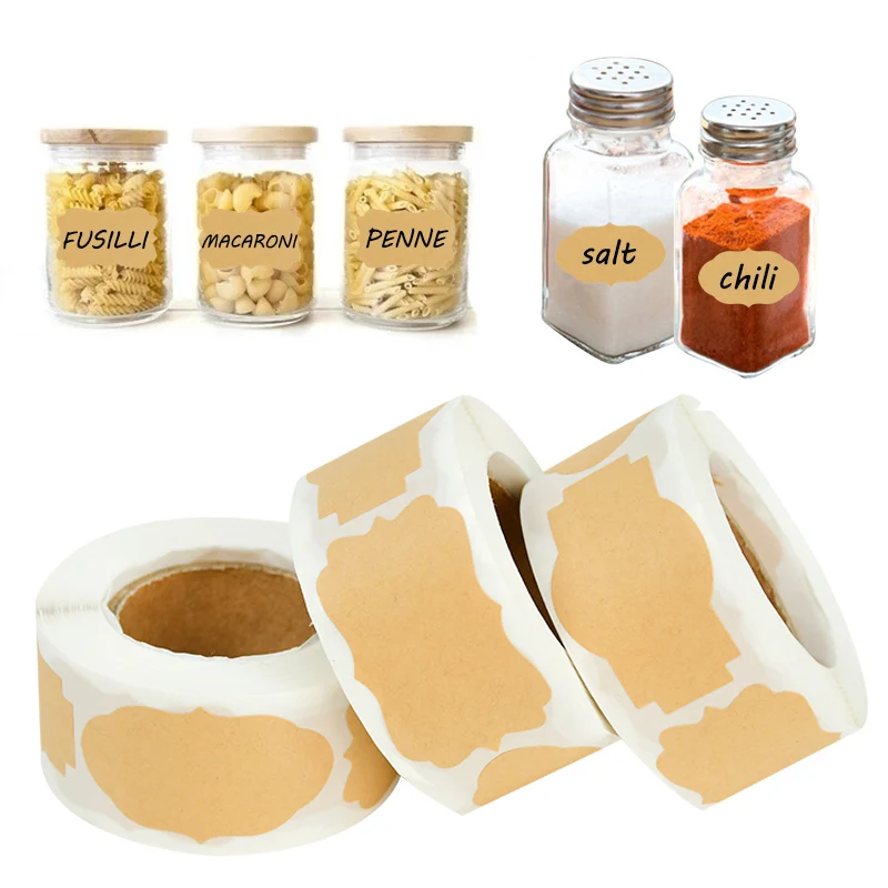 300Pcs Brown Blank Paper Stickers For Home Kitchen Glass Bottle Classification Tags Wedding Candy Gifts Bag Seal Sticker Label