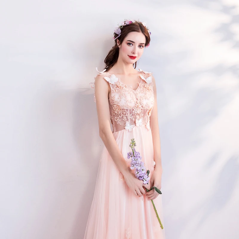 Светло-розовые платья для выпускного вечера vestido de graduacion V шеи Кружева Аппликация из бисера тюля прозрачные вечерние платья формальная вечеринка