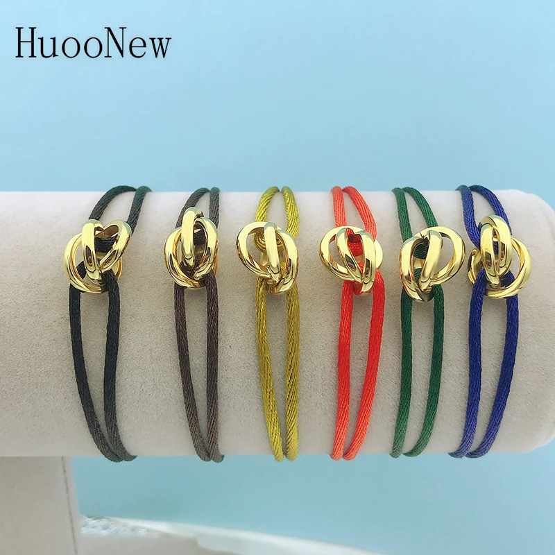 Bracelet Jewelry Stainless Steel Bracelet 3 Metal Buckle Ribbon Lace Up Rope Chain Color Adjustable Size Women Men Unisex