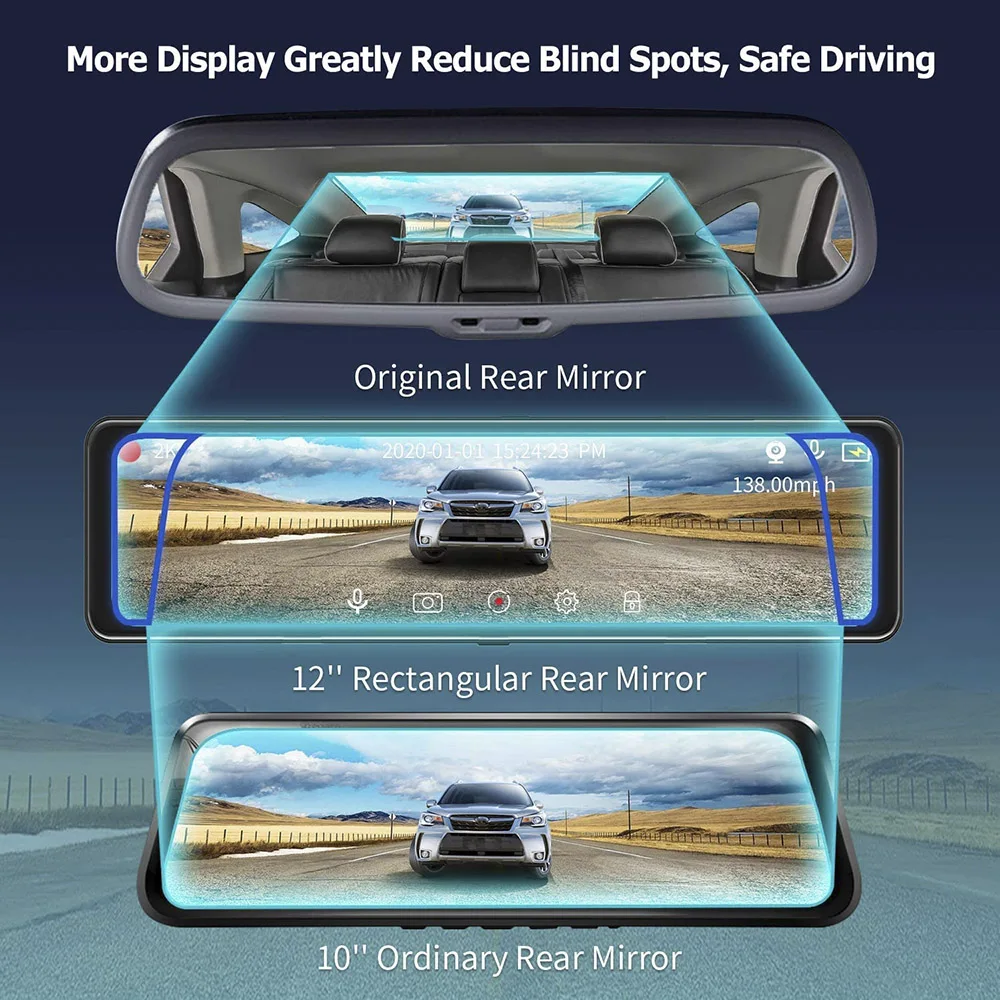 Gravador de Vídeo Registrador com Montagem Hgdo Carro 12 Sony Imx415 Espelho Retrovisor Câmera Fhd 1080p Traseira Traço Cam 4k Dvr 2160p 2 DVR/Câmera Dash
