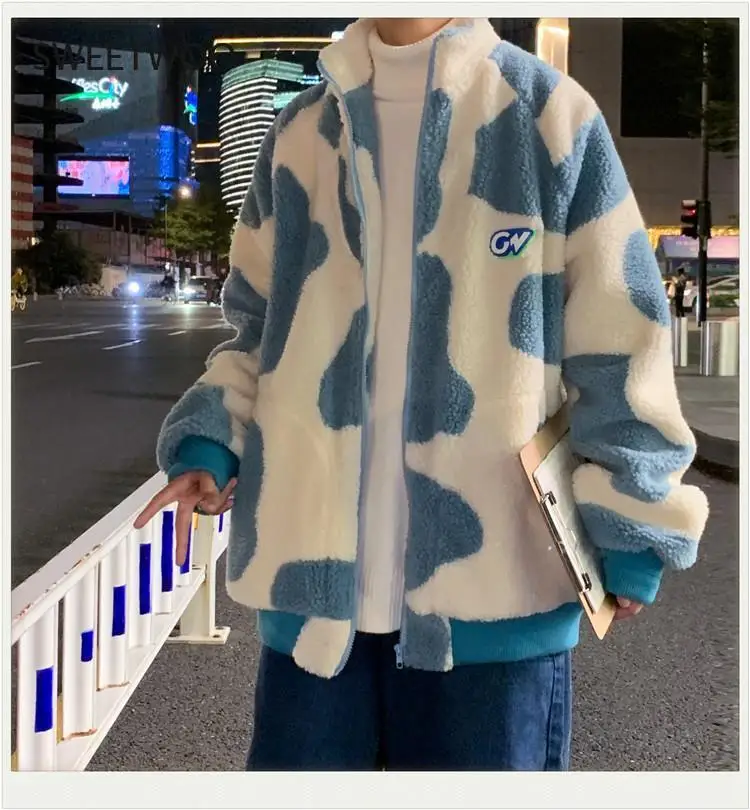 Lamb Velvet Jacket Male Female Korean Version of Harajuku Trend Winter Thickening Couple Wear Streetwear Top Shirt Sweatshirt