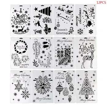 

OOTDTY 12pcs/set Christmas Drawing Template Ruler Stencil Painting Board DIY Album Art