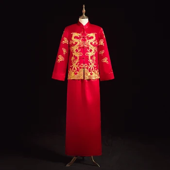 

Novelty Embroidary Dragon Wedding Bridegroom Costume Oriental Overseas Chinese Long Robe Gown Exquisite Hanfu Clothes Tang Suit