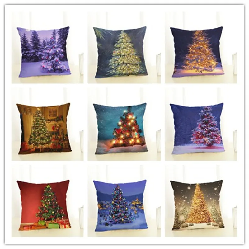 

Merry Christmas Tree Printed Cushion Cover Party Festival Sofa Decor Santa Claus Gift Pillow Case Soft Backrest Pillowcase