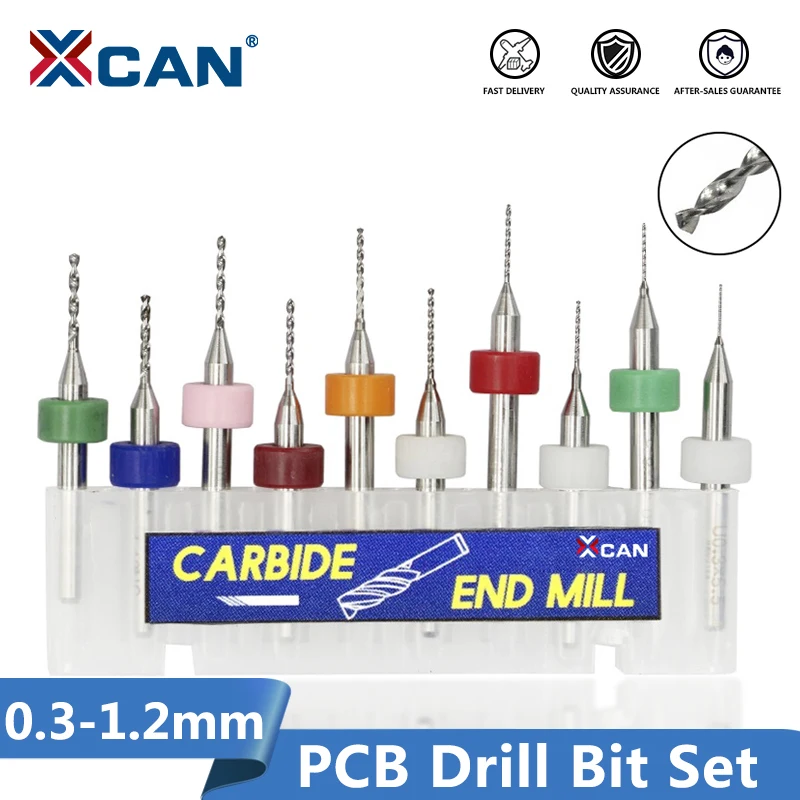XCAN 10pcs/Set 0.3mm to 1.2mm PCB Mini Drill Bit Tungsten Steel Carbide for Print Circuit Board CNC Drill Bits Machine