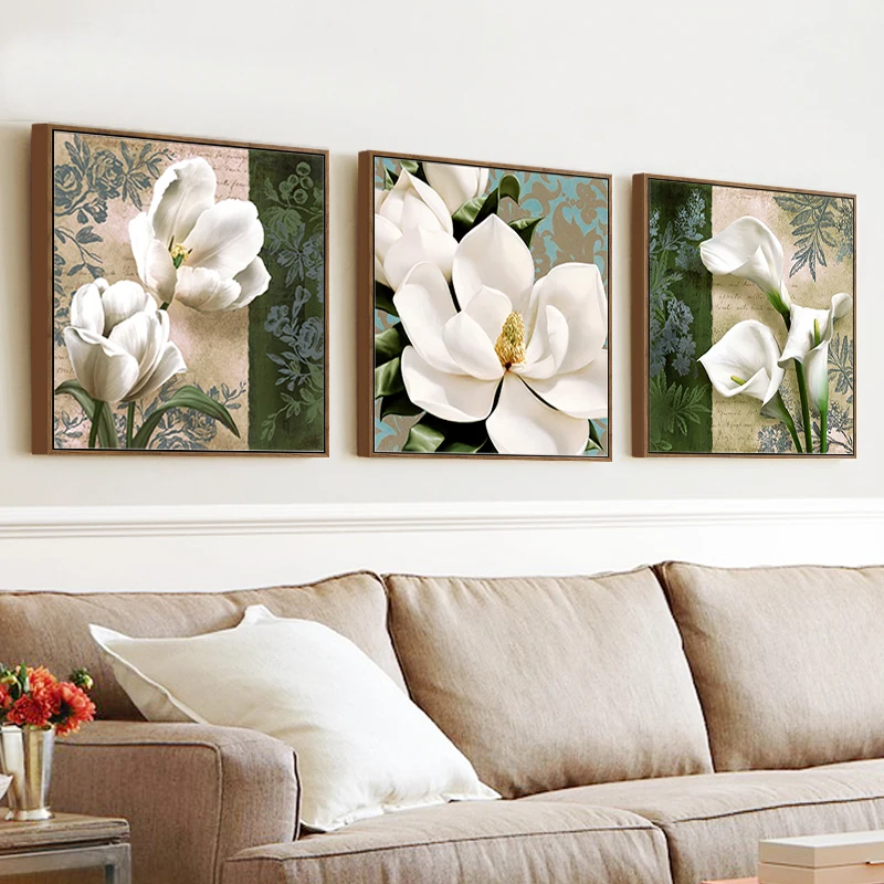 3 PCS Diy diamond painting white chinese flower Rhinestone diamond embroidery cross stitch full square round drill mosaic decor