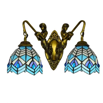

European-Style Modern Simple Mediterranean Mermaid Corridor Double-Headed Wall Lamp Creative Colored Glass Restaurant Glass Lamp