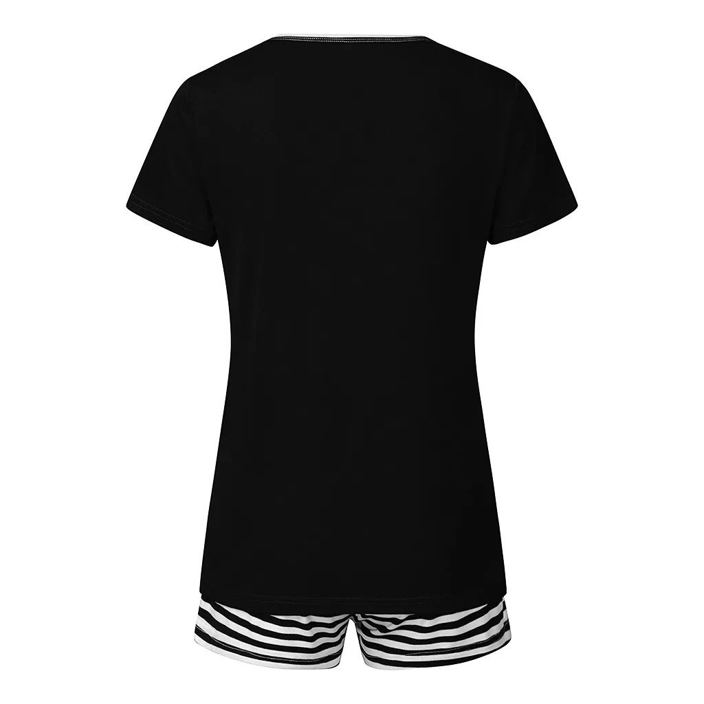 Модная новинка,, женская футболка большого размера с короткими рукавами и буквенным принтом Топ+ полосатые шорты, пижамный комплект, пижама40