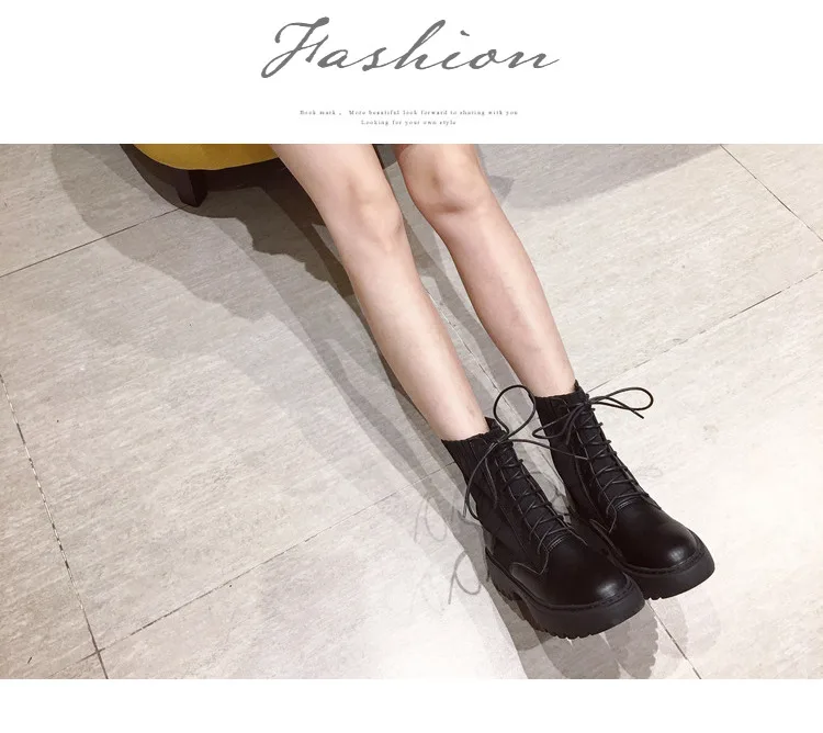 Round Toe Winter Boots Lady Lace Up Ankle Booties Women Chunky Heel Low Heels booties Rock Shoes Woman Boots-women Short