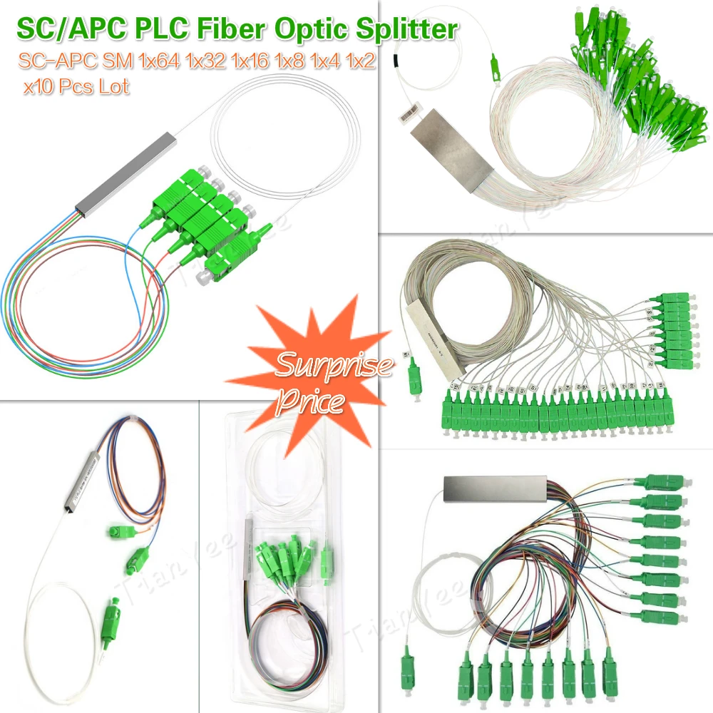 

Оптоволоконный разветвитель SC-APC Mini 10 шт./лот 1x64 1x32 1x16 1x8 1x4 1x2 SM SC/APC PLC