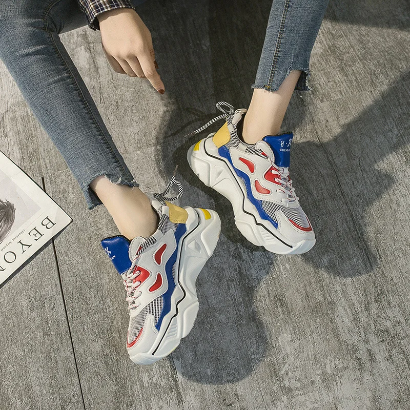 

Mixed Color Chunky Trainers Women 2019 Autumn Ladies High Platform Sneakers for Girls Breathable Thick Soled Sneakers Women