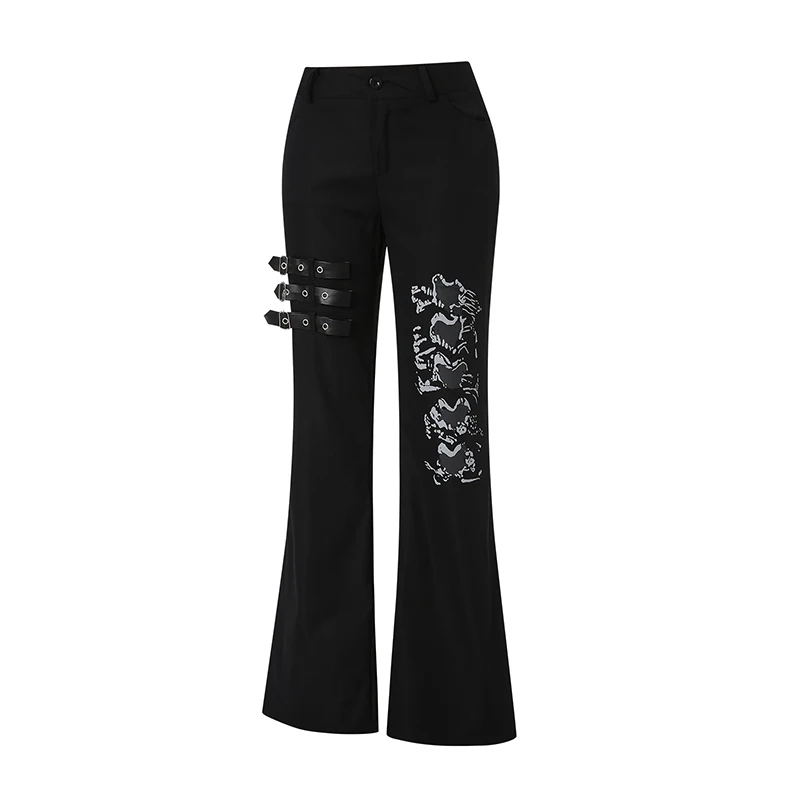 VEDEXA Macacão Y2k com costura de couro feminino gótico preto estilo  coreano punk hippie calças soltas, Preto, G