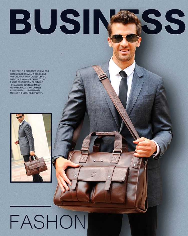 Weysfor Men PU Leather Black Briefcase Business Handbag Messenger Bags Male Vintage Shoulder Bag Men's Large Laptop Travel Bags