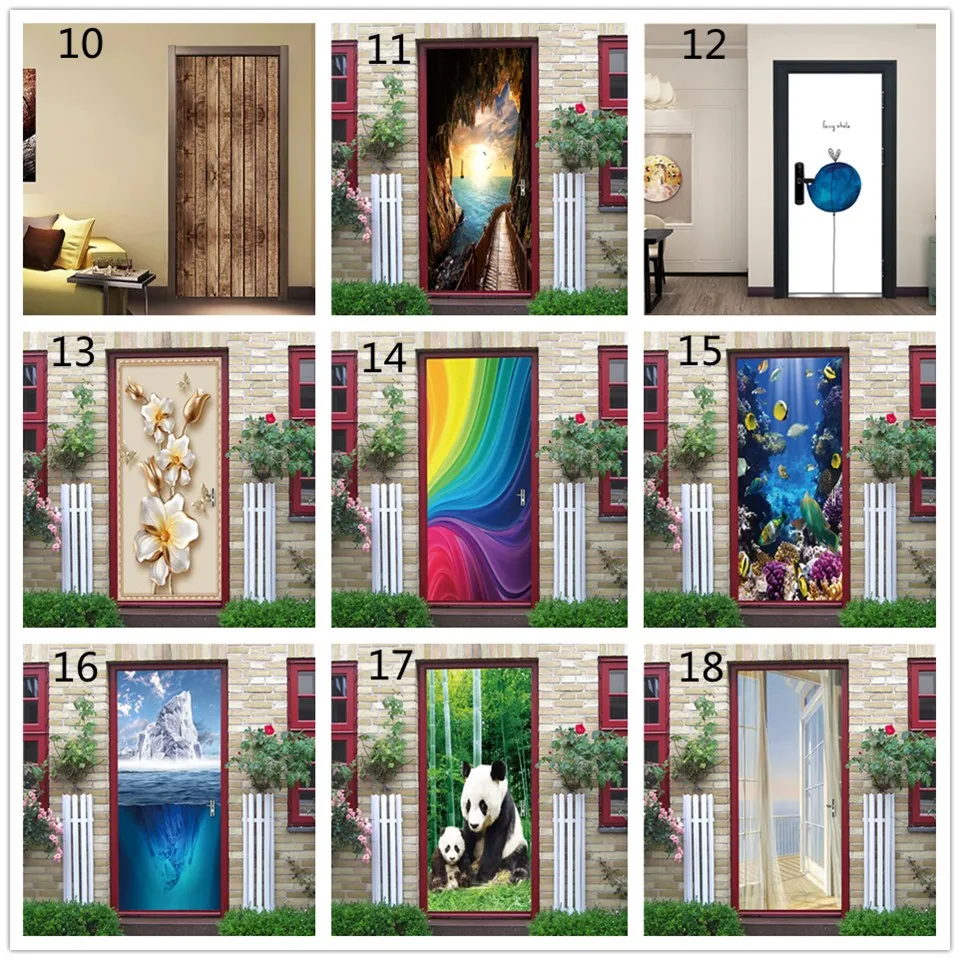 Different Style Library Door Sticker Waterproof Wallpaper On The Door Home Decoration Self Stick Wallpaper For Living Room Decal