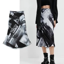 ZA 2022 Printed Women Mid-Calf Mermaid Skirt Spring Summer High Waist Casual Skirts Elegant Fashion Party A-line Skirt Women