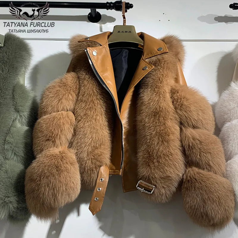 

Fashion Real Fox Fur Coats With Genuine Sheepskin Leather Whole skin Natural Fox Fur Jacket Outwear Luxury Women 2022 Winter New