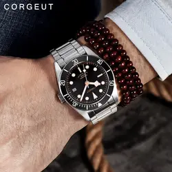 Corgeut, роскошные Брендовые мужские автоматические механические часы, военные спортивные часы для плавания, кожаные механические наручные