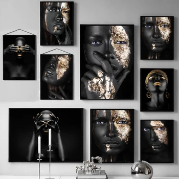 

Black Gold Woman Oil Painting African Art on Canvas Cuadros Posters and Prints Scandinavian Wall Art Picture for Living Room