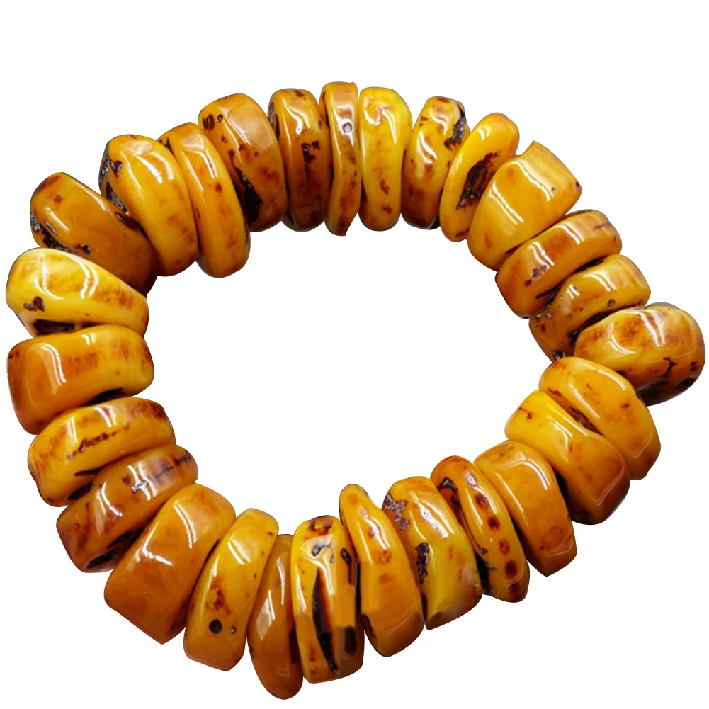 Beaded Bracelet Natural Amber Beeswax Old Stone Hand Jewelry