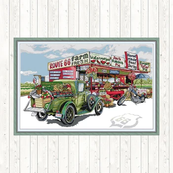 

Fruit Cart Patterns Counted Cross Stitch Kits Printed Canvas Paintings 14CT 11CT DIY Crafts Handmade Embroidery Needlework Sets