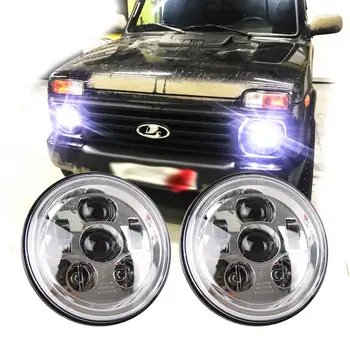 

50W 7'' Led Headlight H4 High Low Beam Round Cars Running Lights for Jeep Lada Niva 4x4